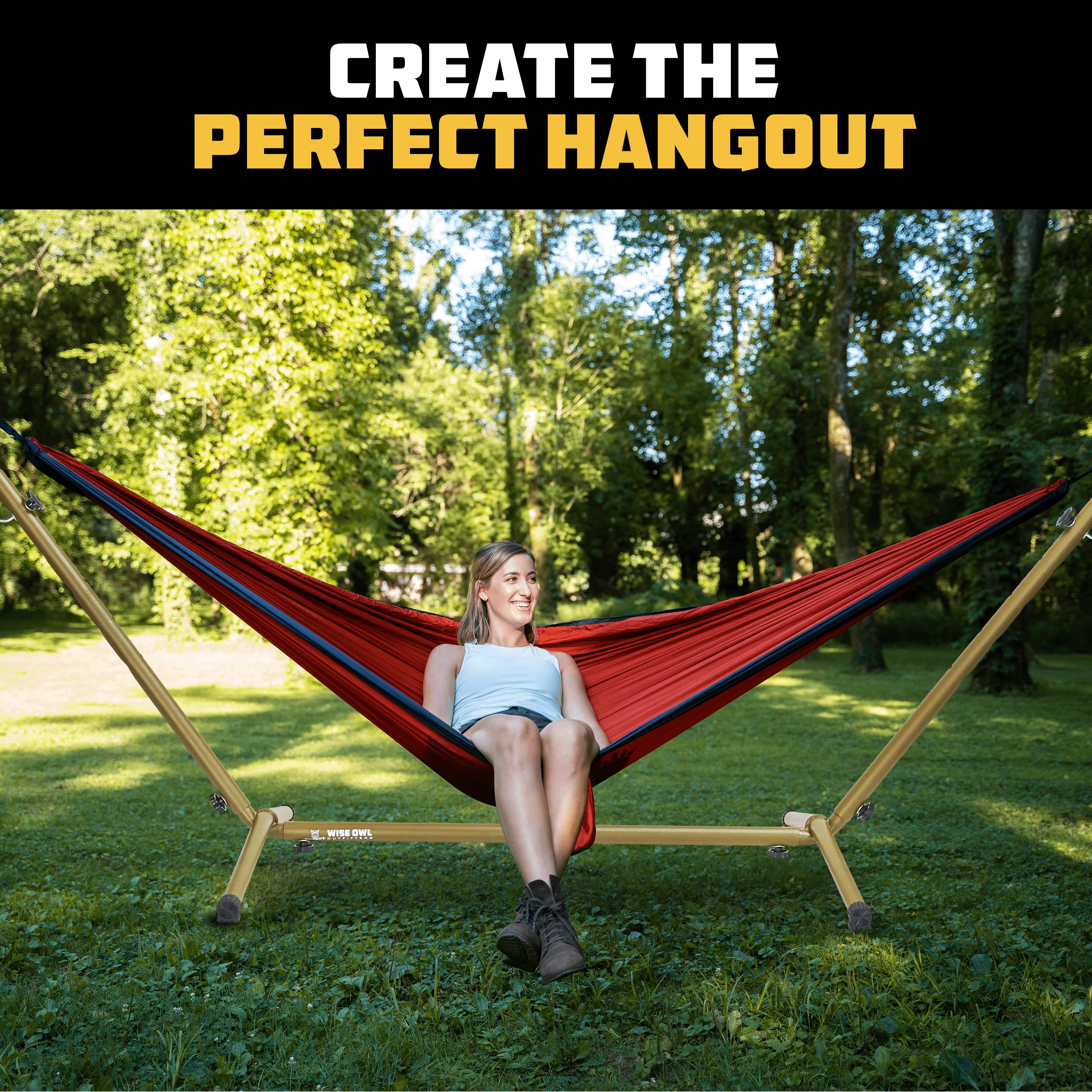 Wise Owl Outfitters hammock stand suitable for indoor or outdoor use.