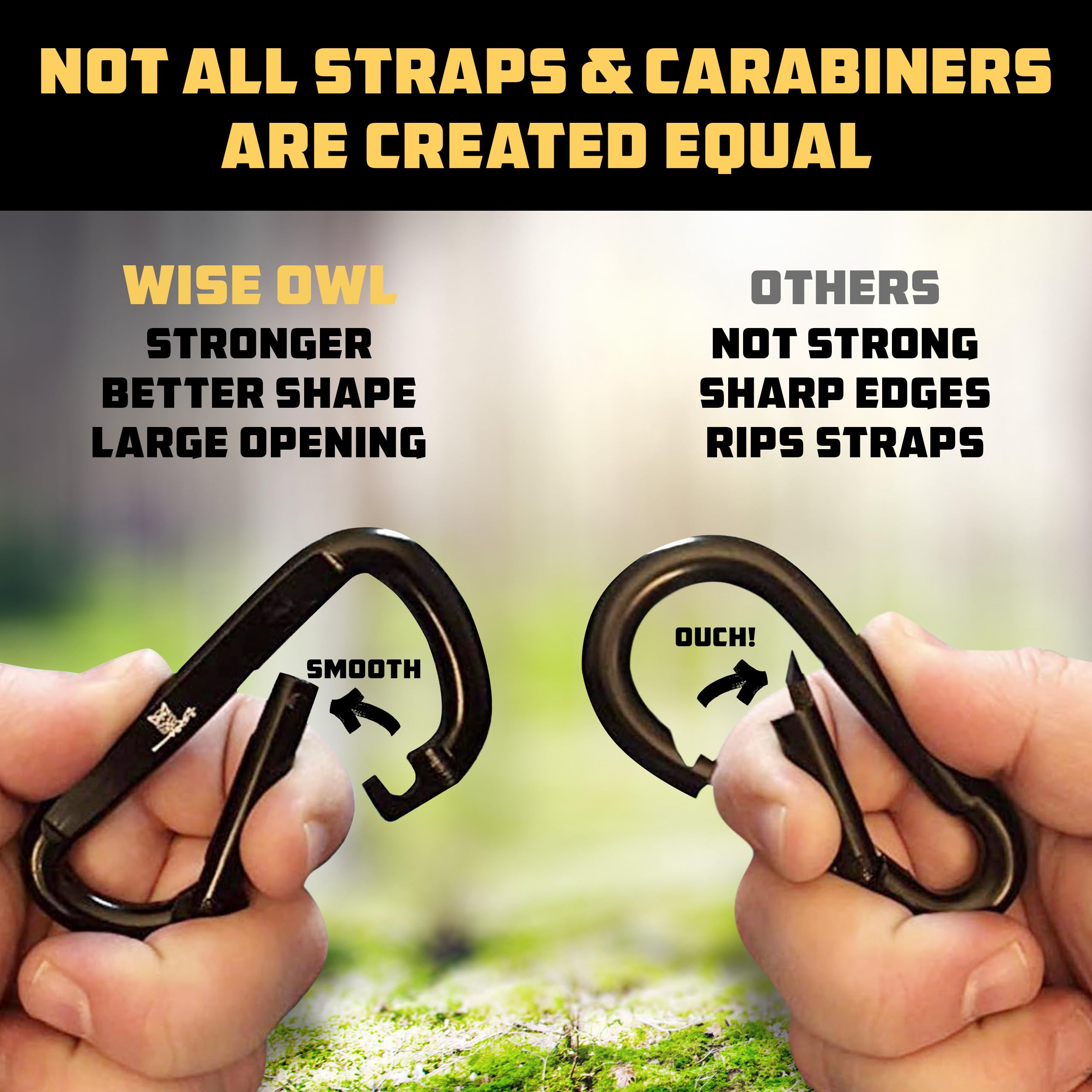 Wise Owl Outfitters carabiners attached to straps enabling quick setup
