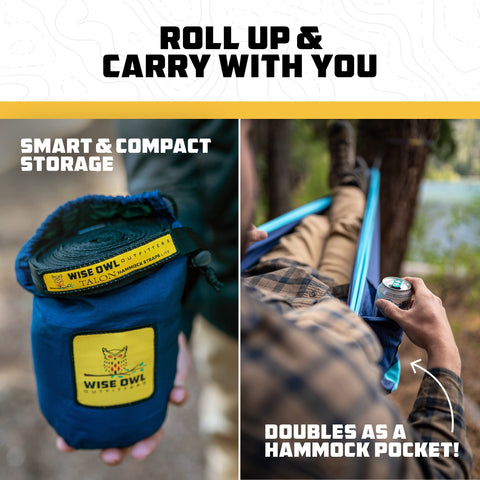 Wise Owl Outfitters packable hammock fits in its built-in stuff sack.