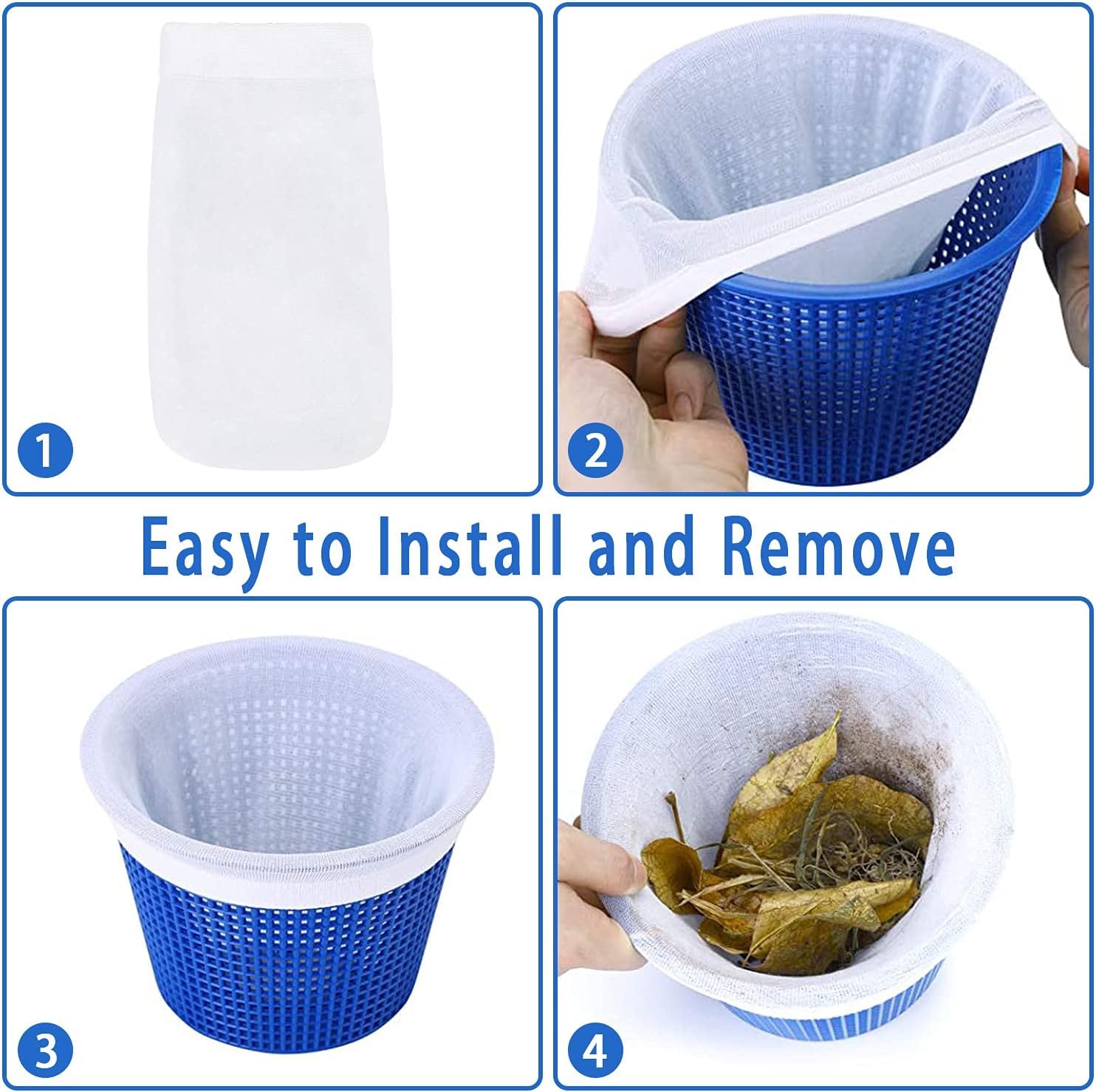 Wishdiam skimmer socks attached to filter basket for filtration
