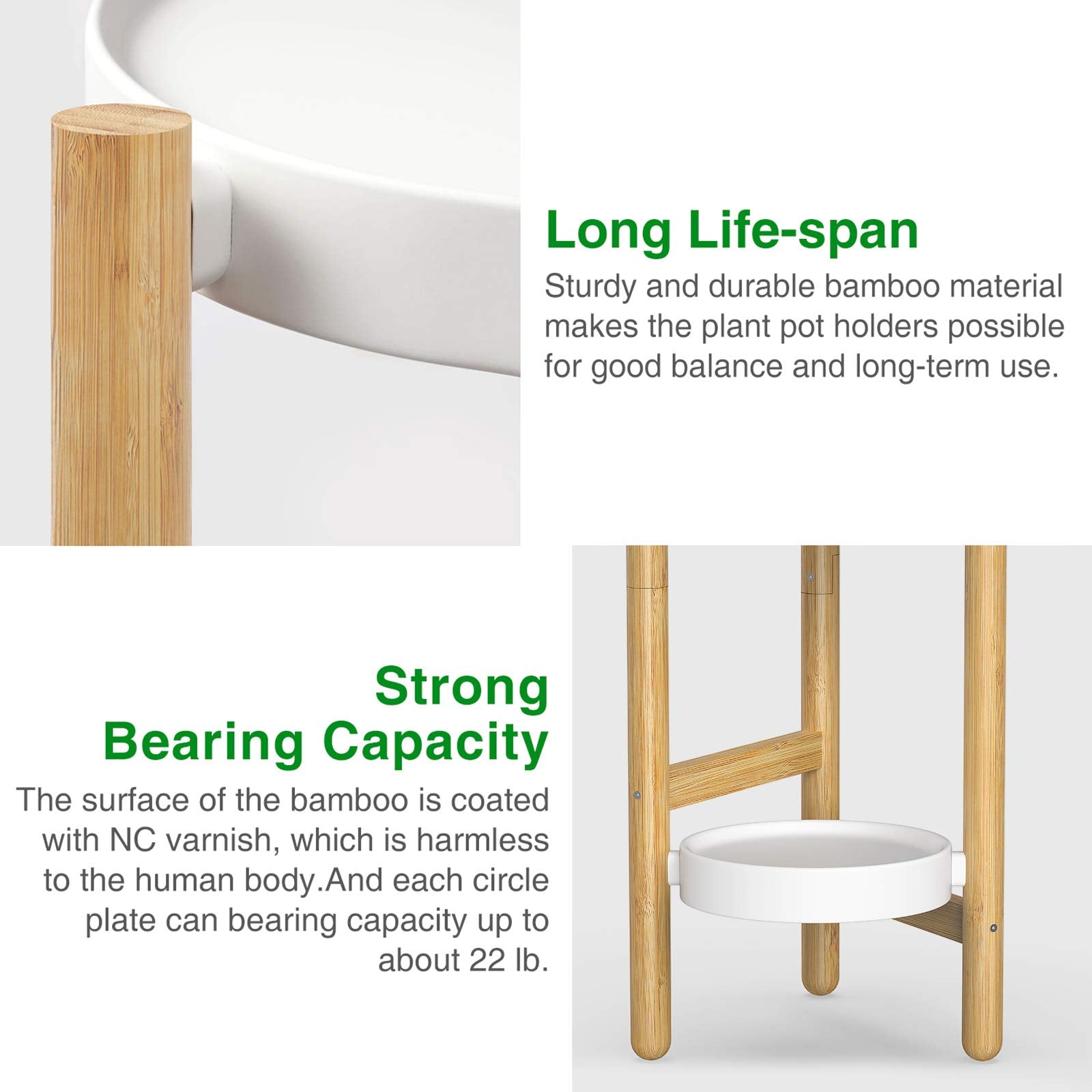 Wisuce 3-tier bamboo stand close-up shows durable carbon steel pots