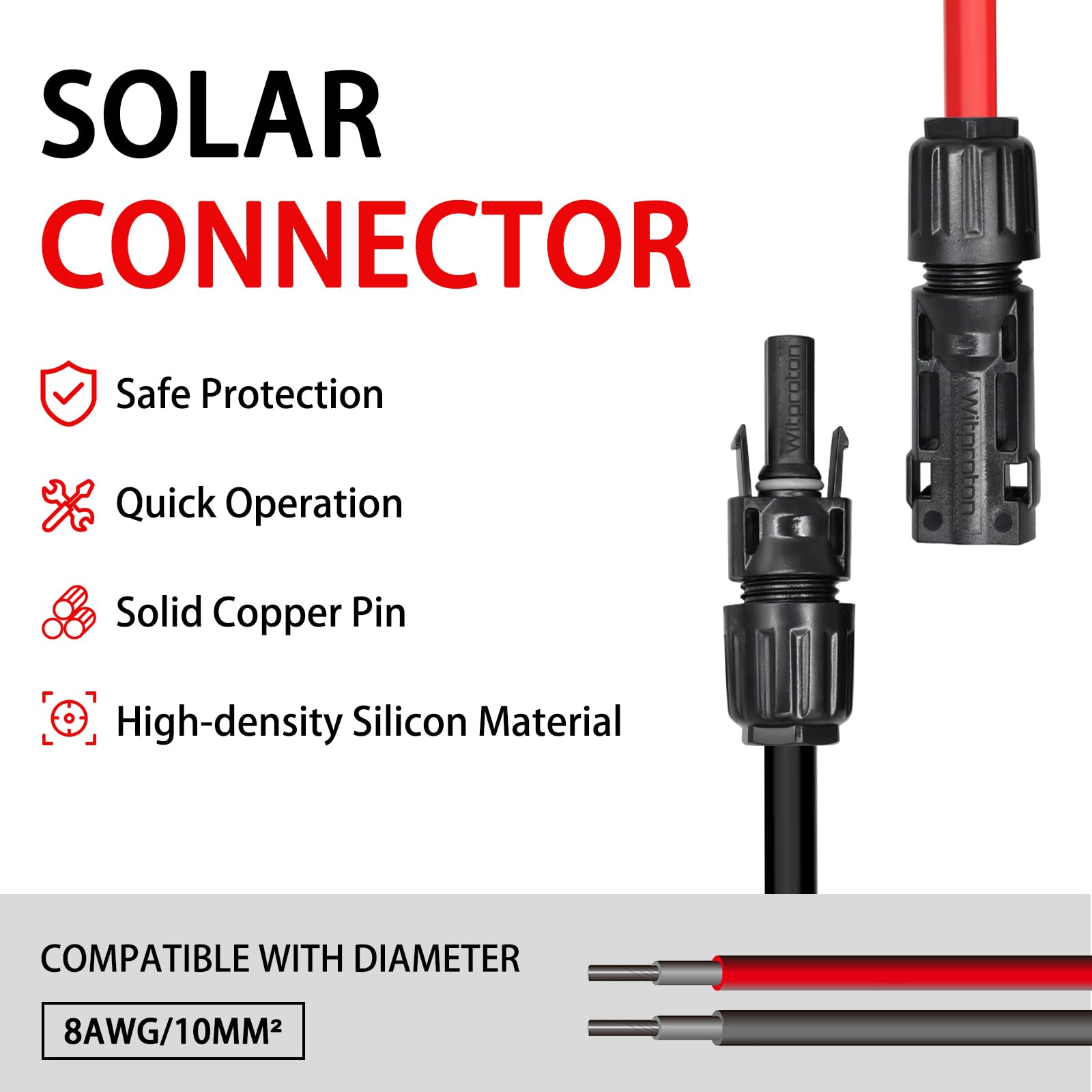 Witproton 8AWG solar connector with tinned copper cores for low resistance
