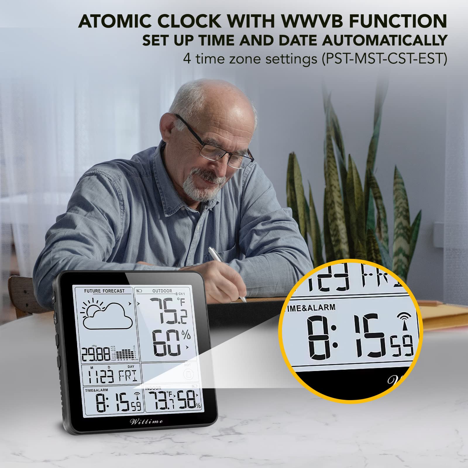 Wittime atomic clock time display auto-updates for accurate schedules