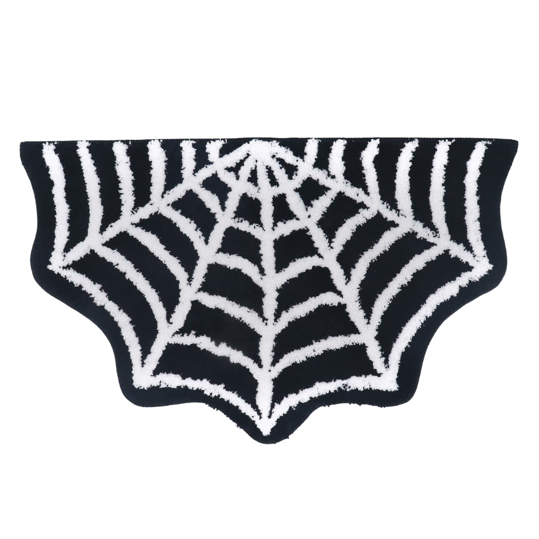 WITTIZA spider web bath mat front view adds gothic style to your bathroom and safe footing after showers