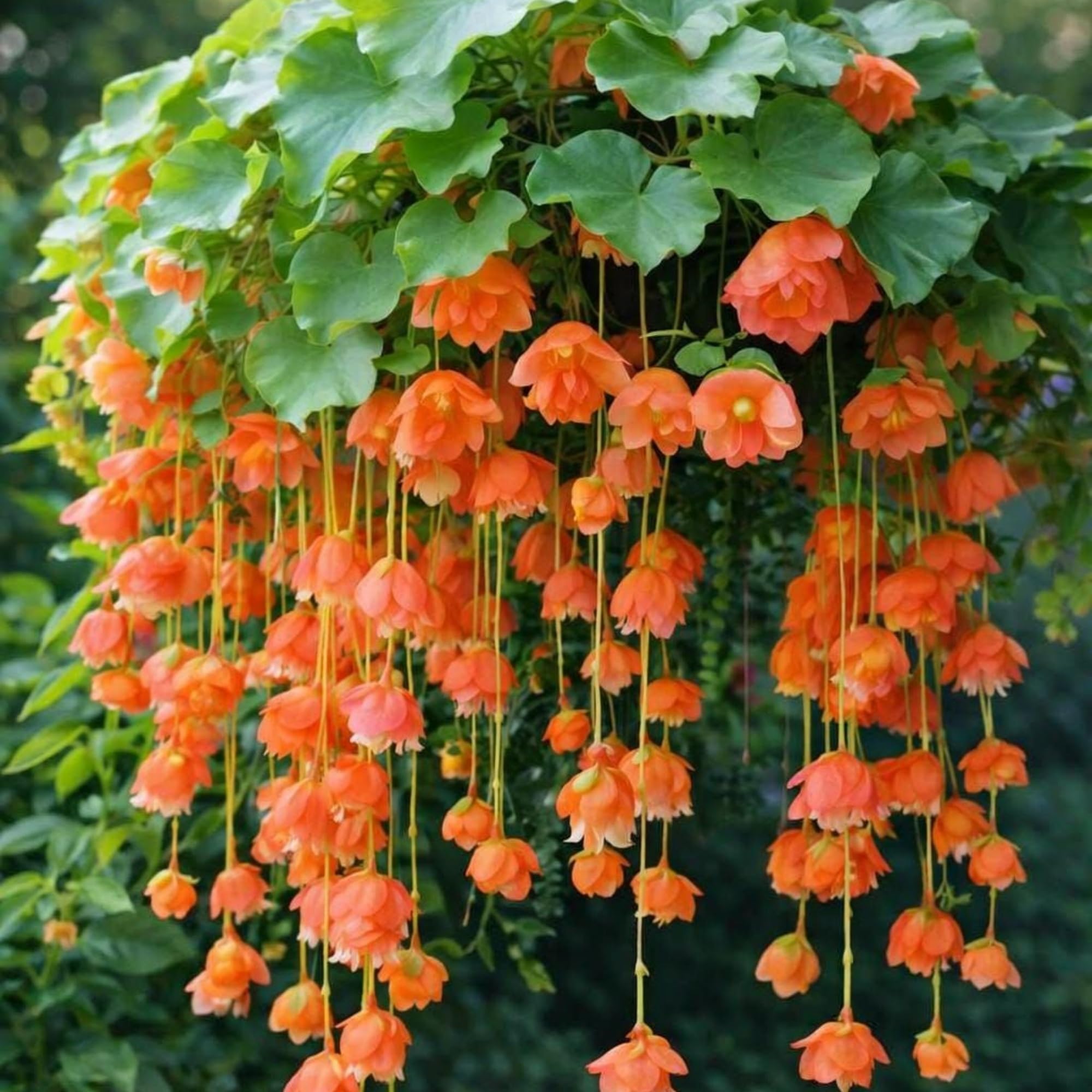 Wivolibe cascading begonia blooms in a decorative hanging basket