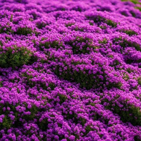 Wivolibe creeping thyme ground-cover in garden bed promotes low maintenance scenery.