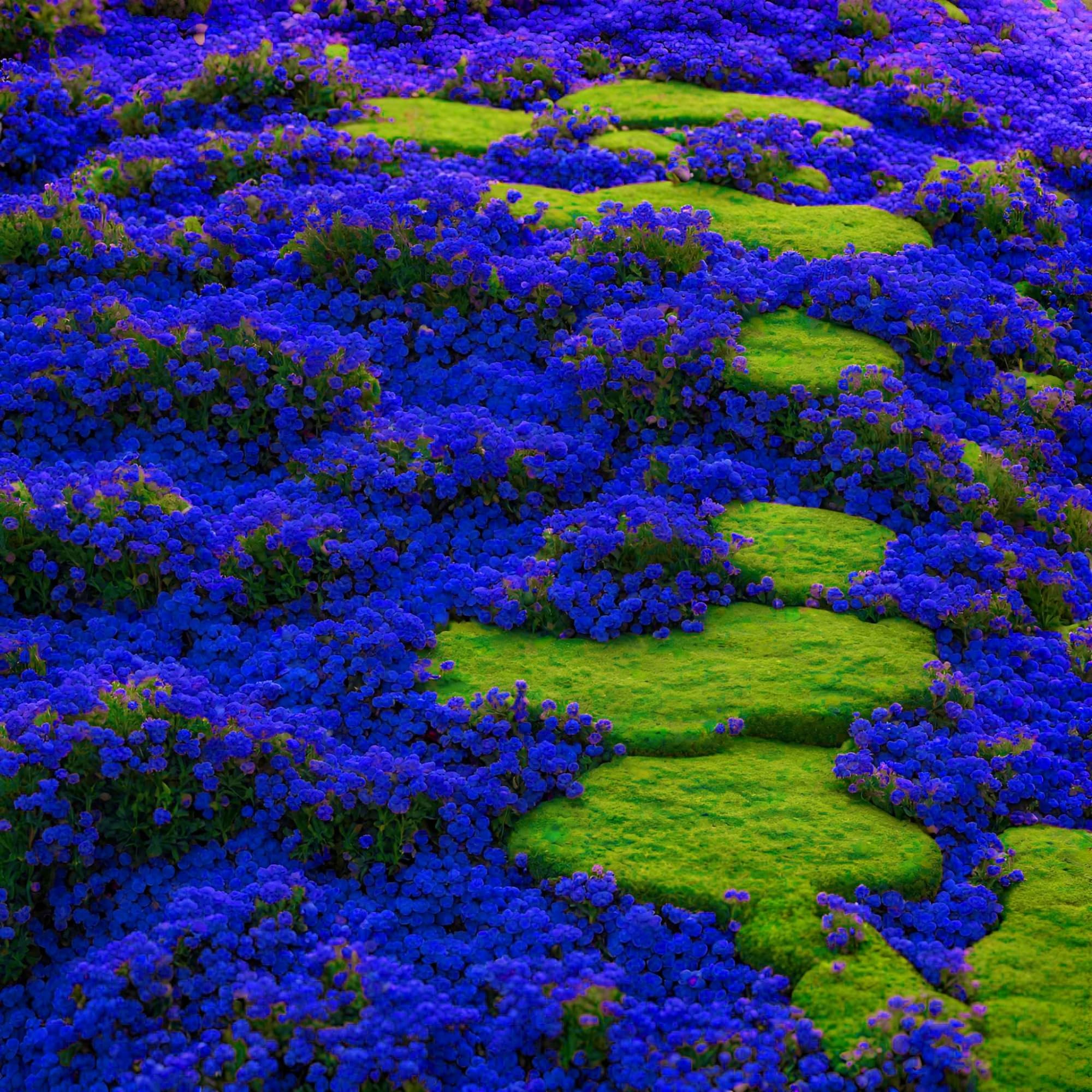 Wivolibe creeping thyme seeds forming a low-growing carpet in a bright garden.