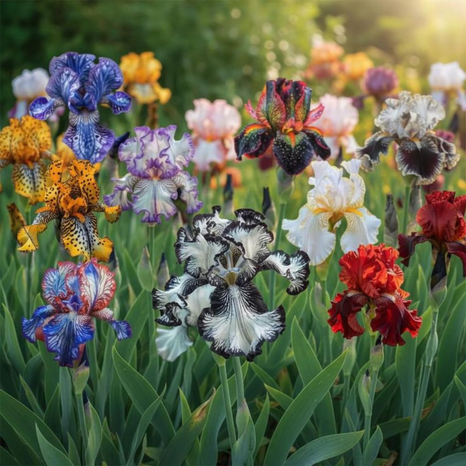 Wivolibe exotic iris seeds showcase heirloom varieties for garden borders.