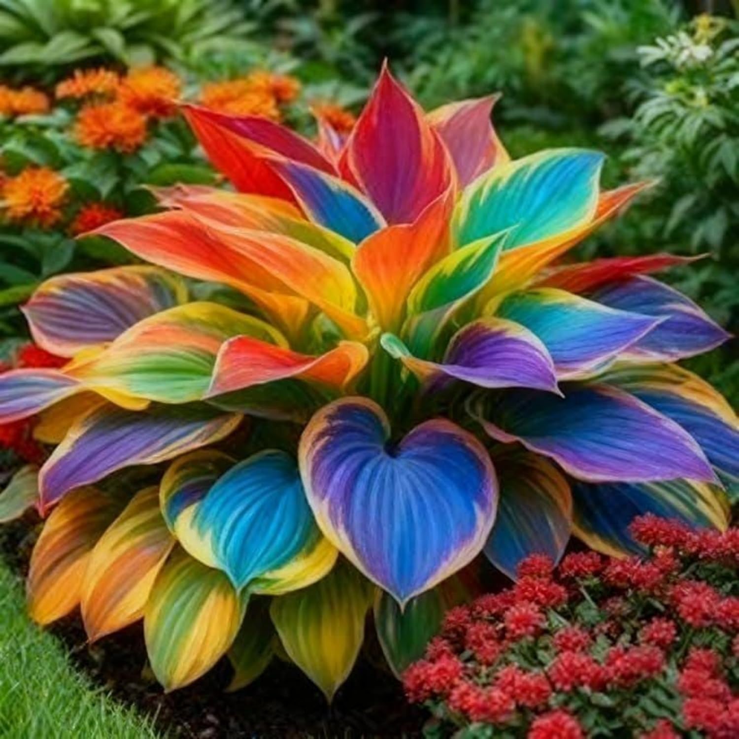 Wivolibe heart-shaped hosta leaves offer striking texture in shade gardens.