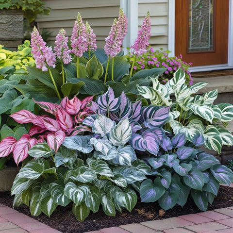 Wivolibe blooming hosta flowers attract pollinators in outdoor beds.