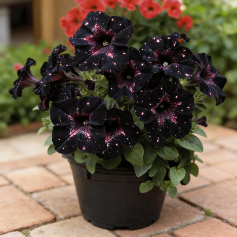 Wivolibe night sky petunia blooms in sunny containers