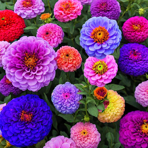 Close-up of Wivolibe zinnia colors to inspire colorful borders.