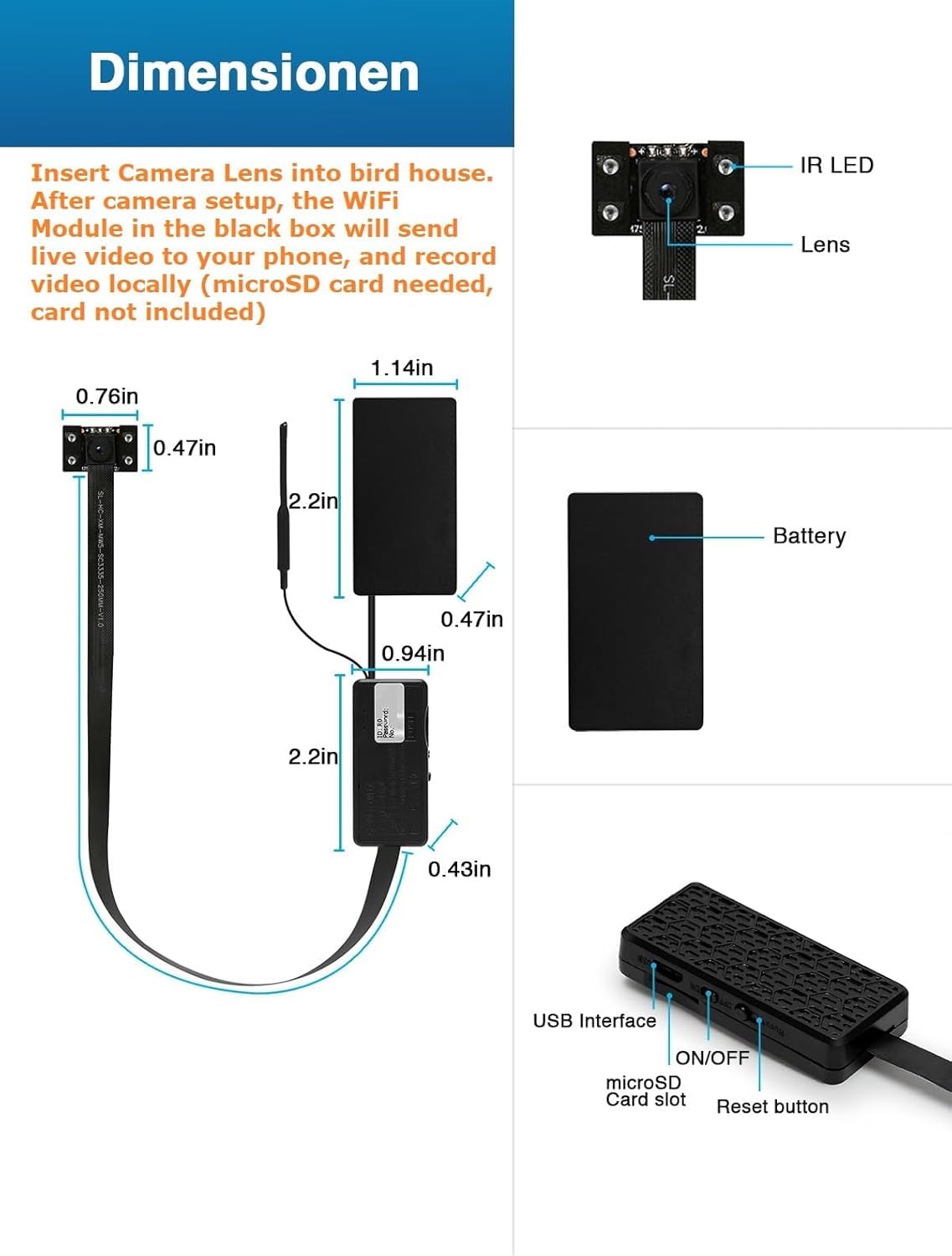 WIWACAM Bird Box Camera microSD slot enables long recordings for day-long observations