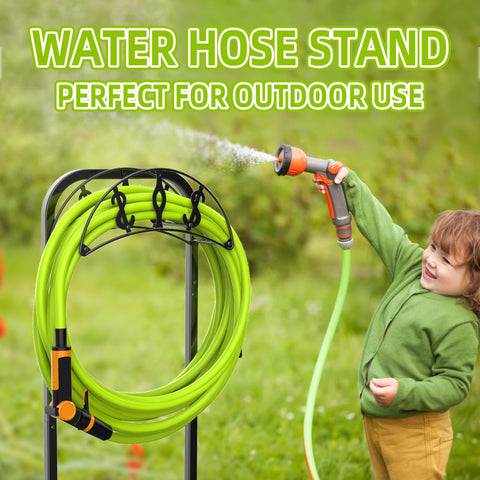 WiwiIron hose storage supports organized yard hoses up to 150ft.