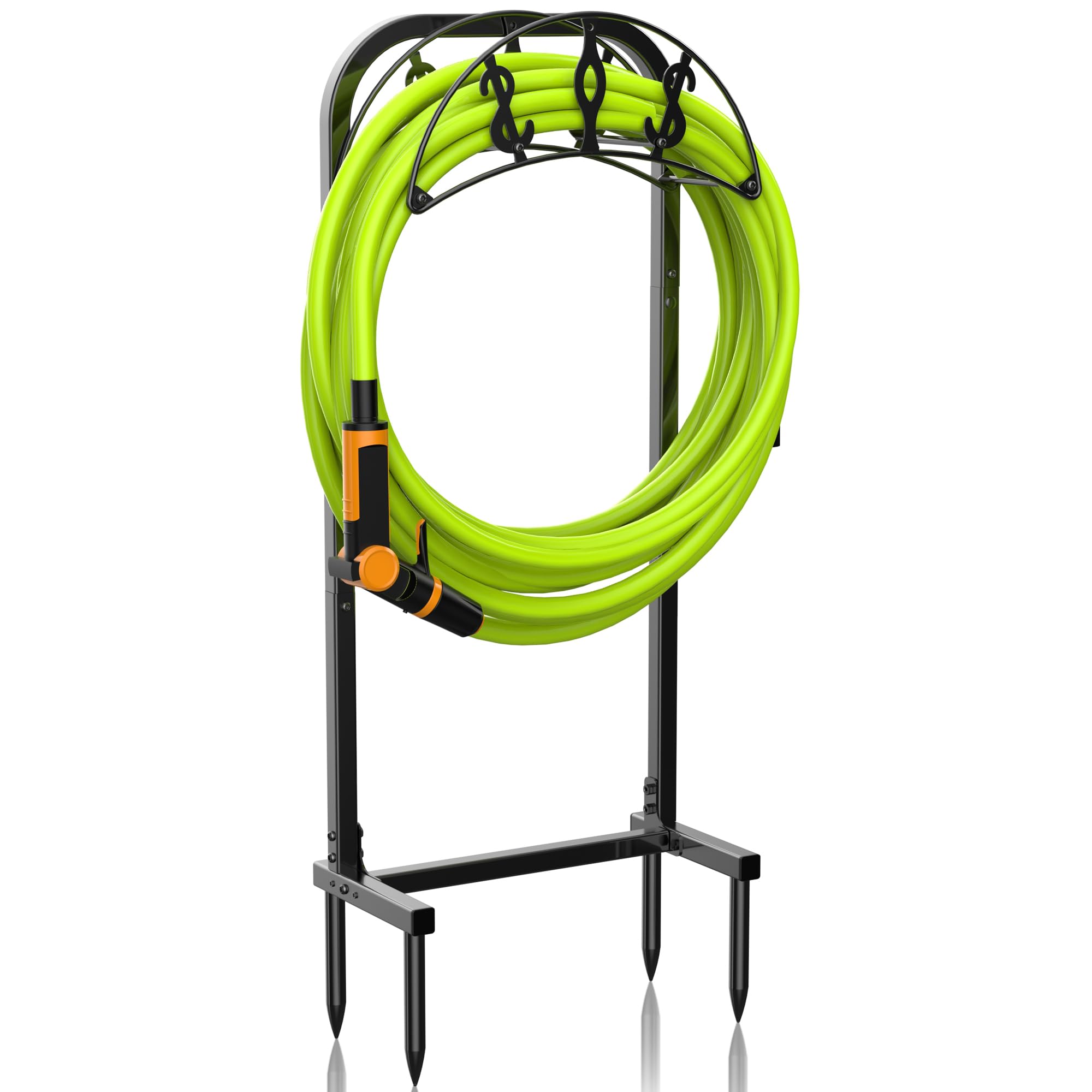 WiwiIron outdoor-use hose holder keeps hoses tidy in any yard.
