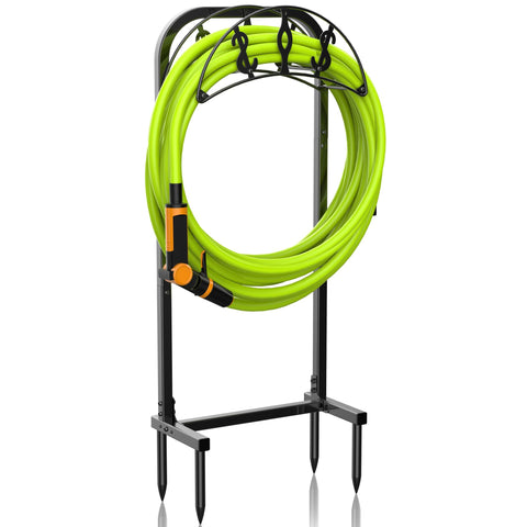WiwiIron outdoor-use hose holder keeps hoses tidy in any yard.