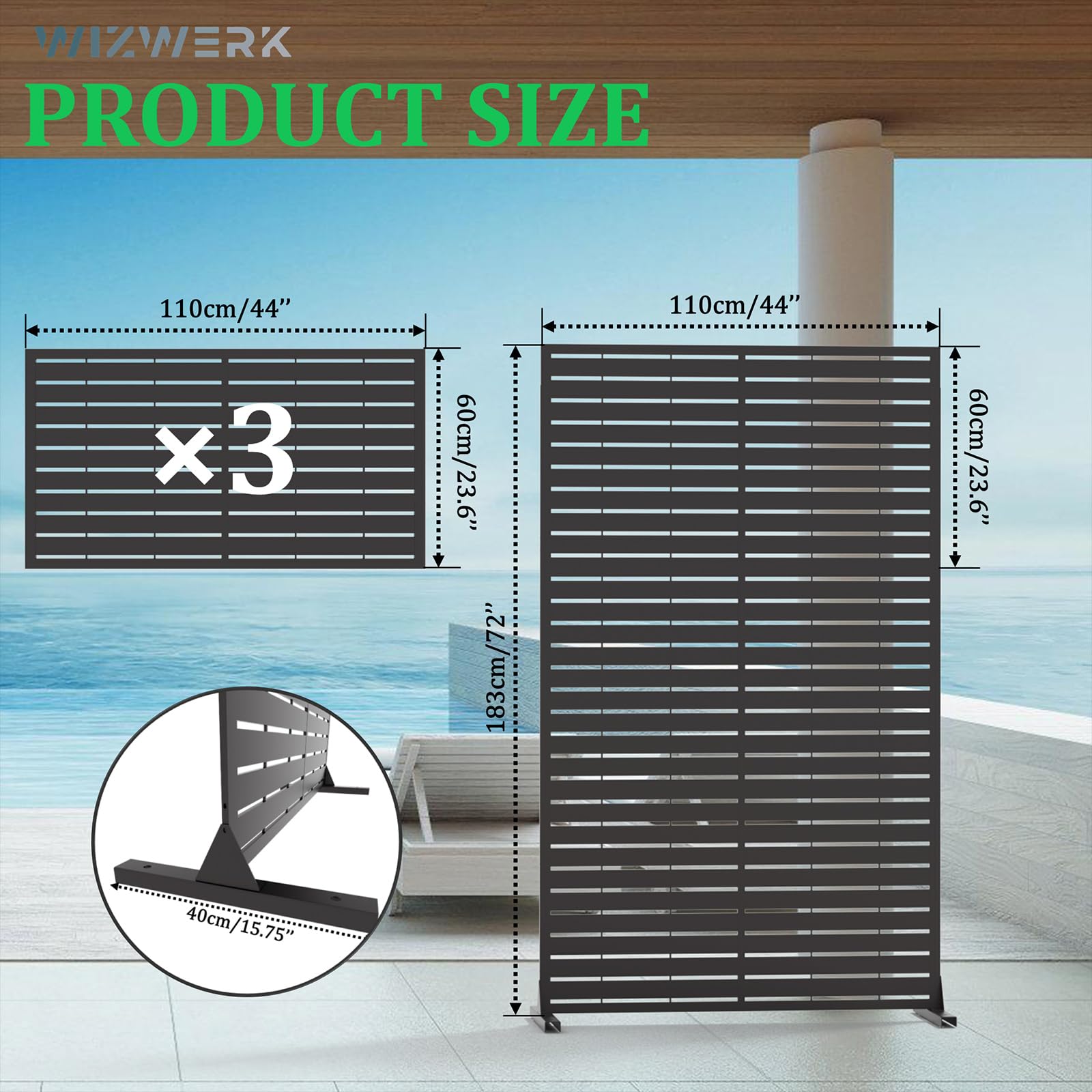 WIZWERK freestanding privacy panel with stand adaptable to various surfaces