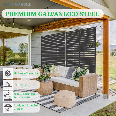 WIZWERK privacy screen with stand and anchors for stable outdoor use on concrete