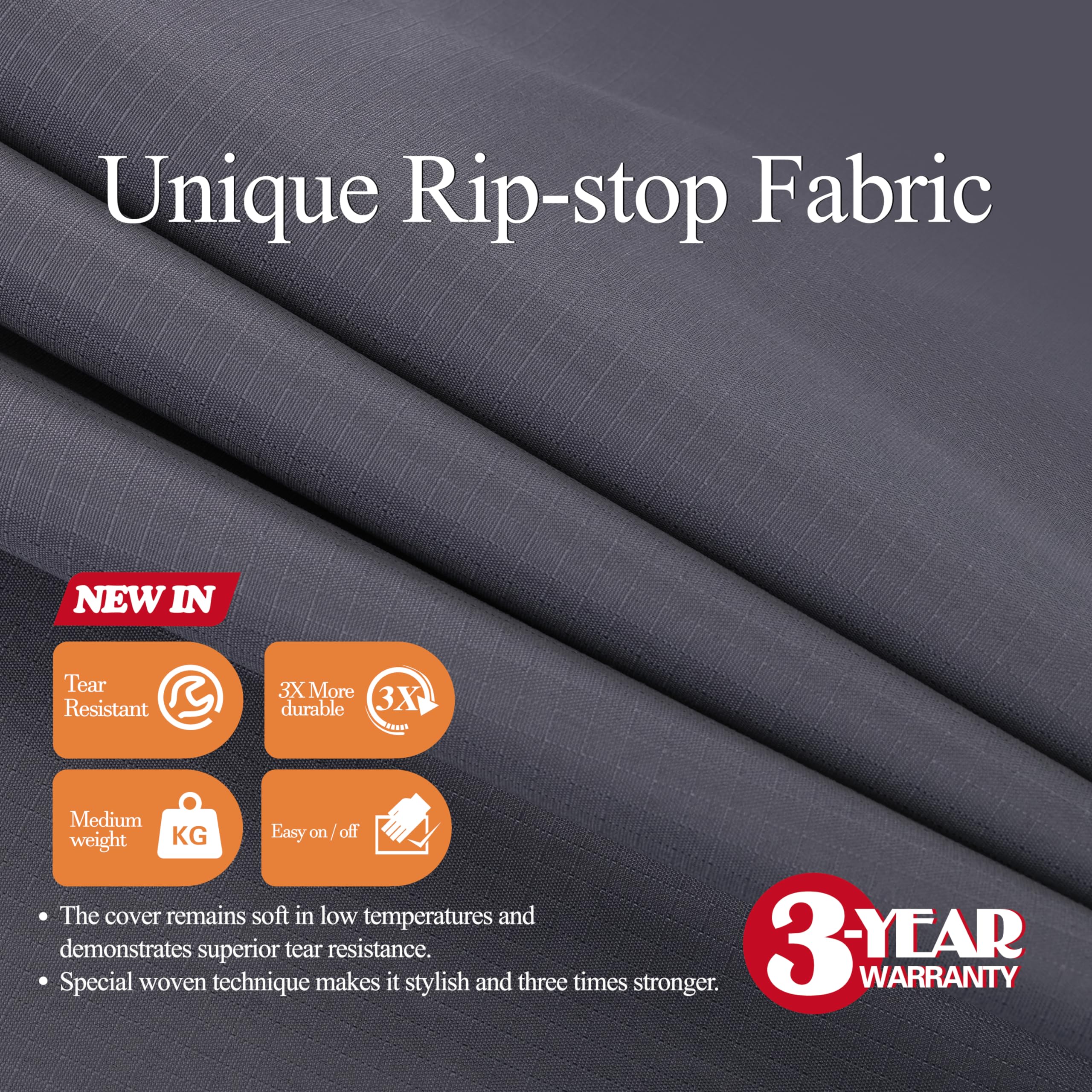 WJ-X3 extralarge patio cover side view showing secure fit with straps
