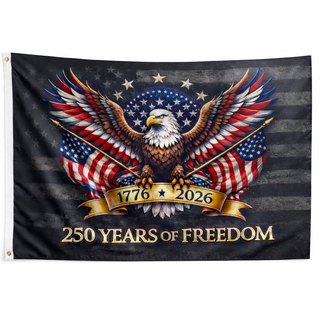 WJQMF USA 250th Anniversary Flag 3x5 fluttering outdoors for festive Independence Day display.