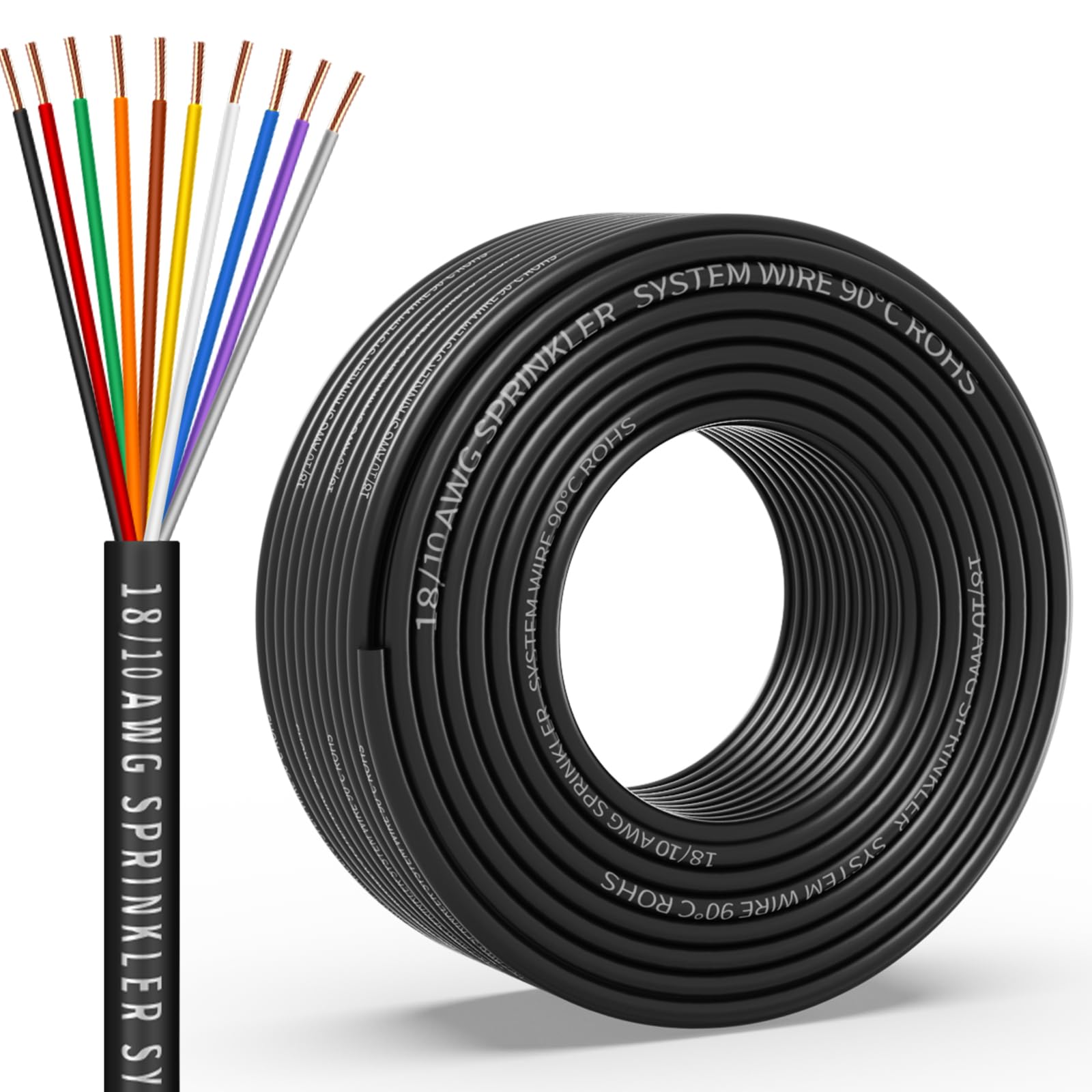 WJRZA sprinkler wire 50ft with 18ga 10-conductor for reliable irrigation