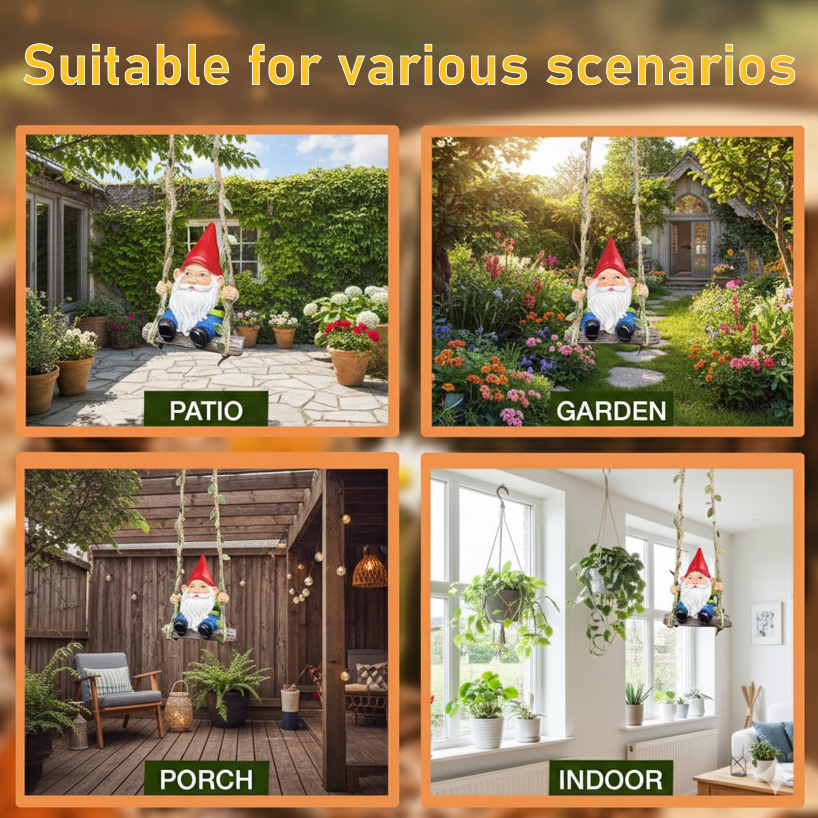 Wlcbomuoe garden gnome patio decor brightens yards, balconies, or plant pots.