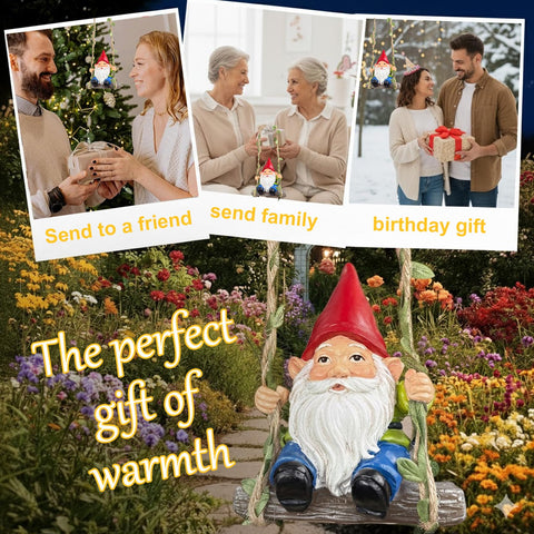 Wlcbomuoe gnome swinging on rope enables easy hanging and instant whimsy.