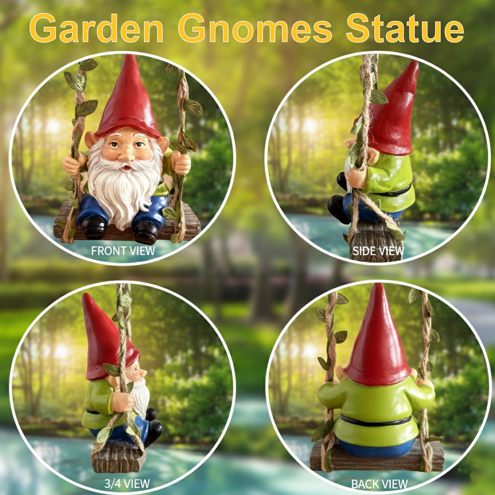 Wlcbomuoe gnome swing tree decoration adds playful charm to your garden.
