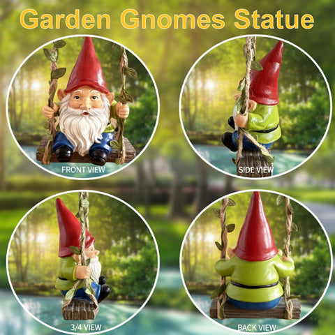 Wlcbomuoe gnome swing tree decoration adds playful charm to your garden.