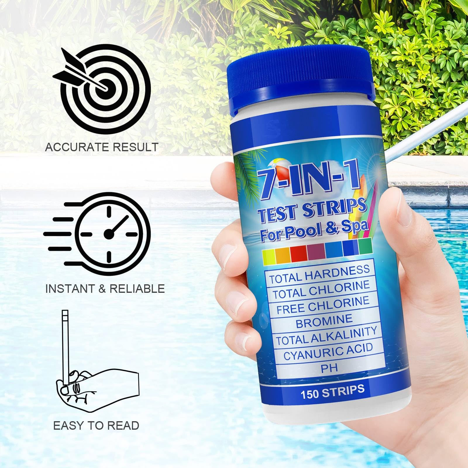 WLCTJIAYOU pool test strips 7-in-1 bottle-cap keeps strips fresh and ready