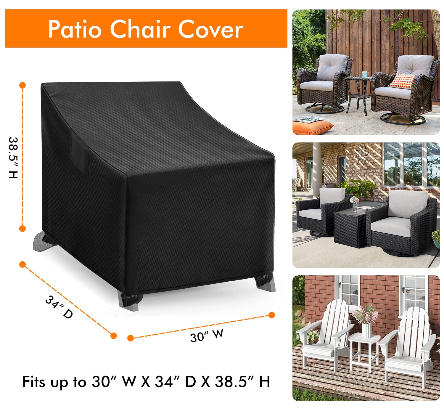 WLEAFJ Adirondack chair cover with four straps securing chair in windy conditions.