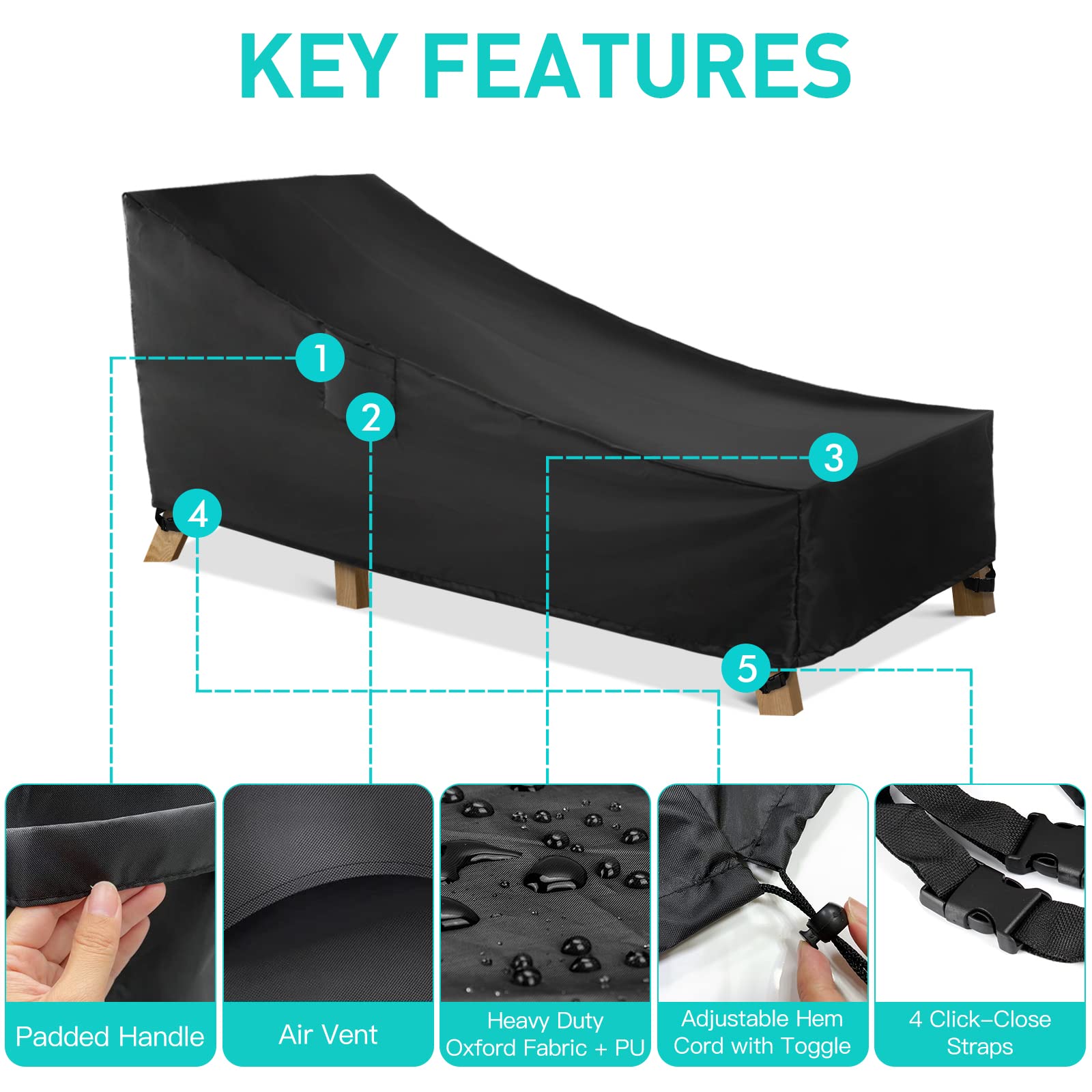 WLEAFJ chaise cover features drawstring and toggle for snug fit