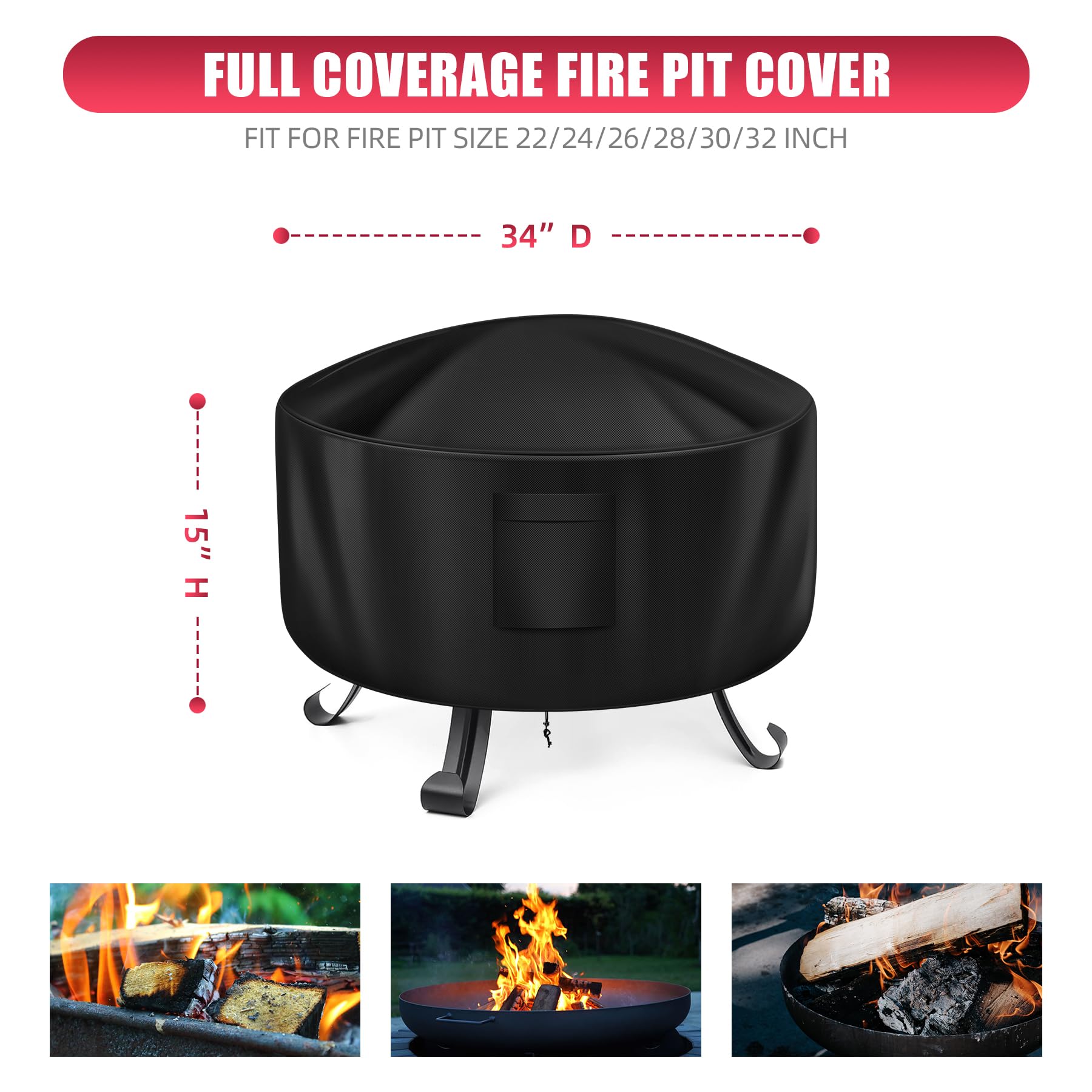 WLEAFJ round fire pit cover for 28 inches, sturdy weather-ready protection