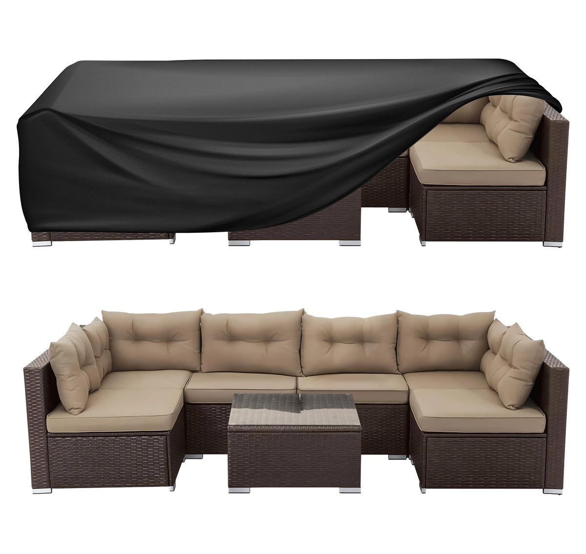 WLEAFJ rectangle patio cover front view for 108x82x28 inch furniture, sturdy protection.