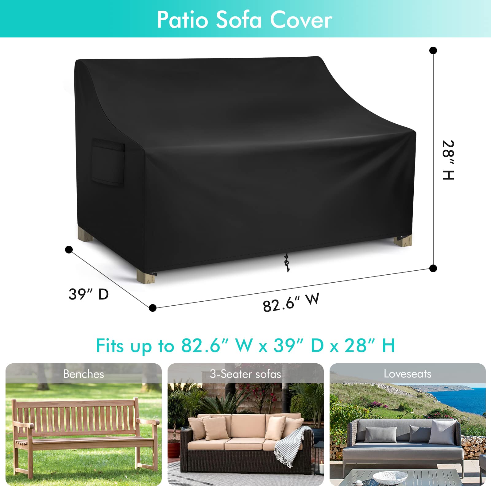 WLEAFJ patio sofa cover with secure straps ensures wind resistance for outdoor furniture.