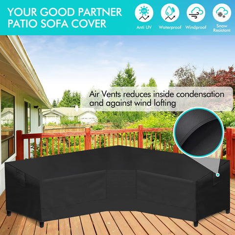 WLEAFJ cover on outdoor sofa, showcasing full coverage and easy setup.