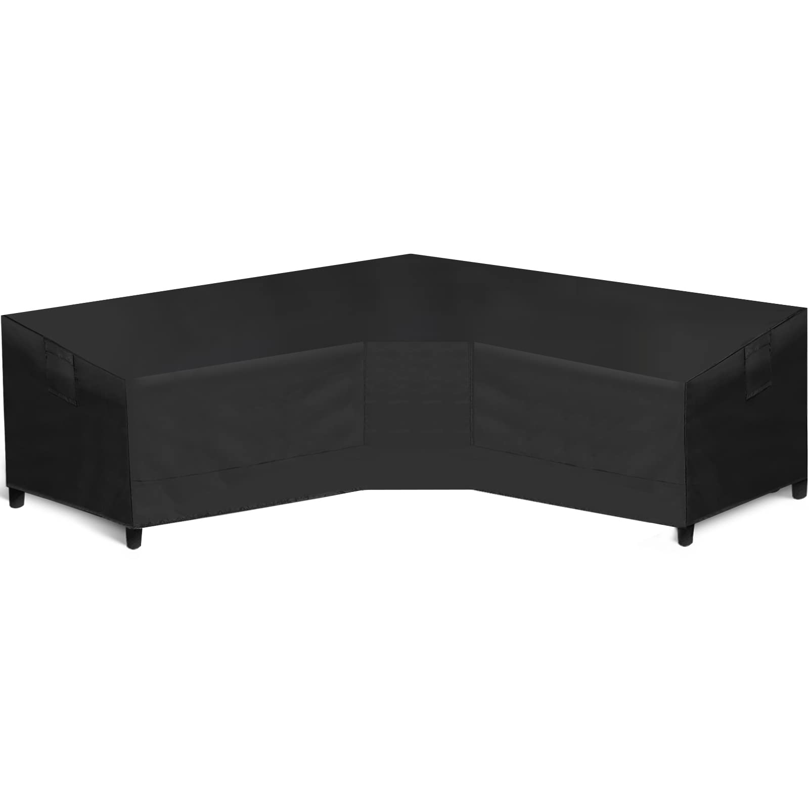 WLEAFJ patio V-shaped sofa cover, side view, protects against rain and sun.