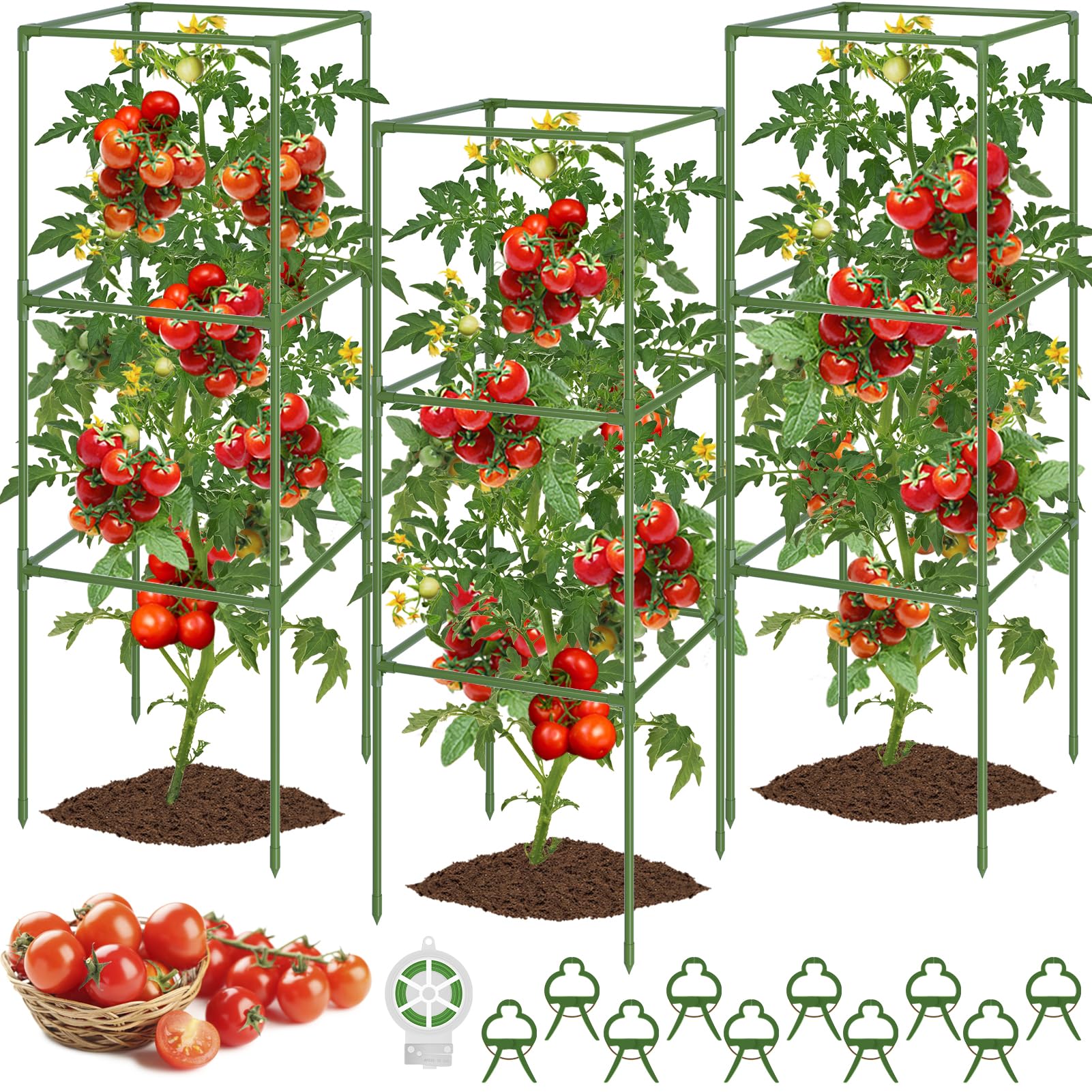 WLLEYAY 3-pack square tomato cage 50in offers sturdy support for tall plants.