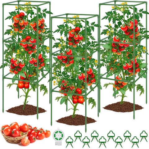 WLLEYAY 3-pack square tomato cage 50in offers sturdy support for tall plants.