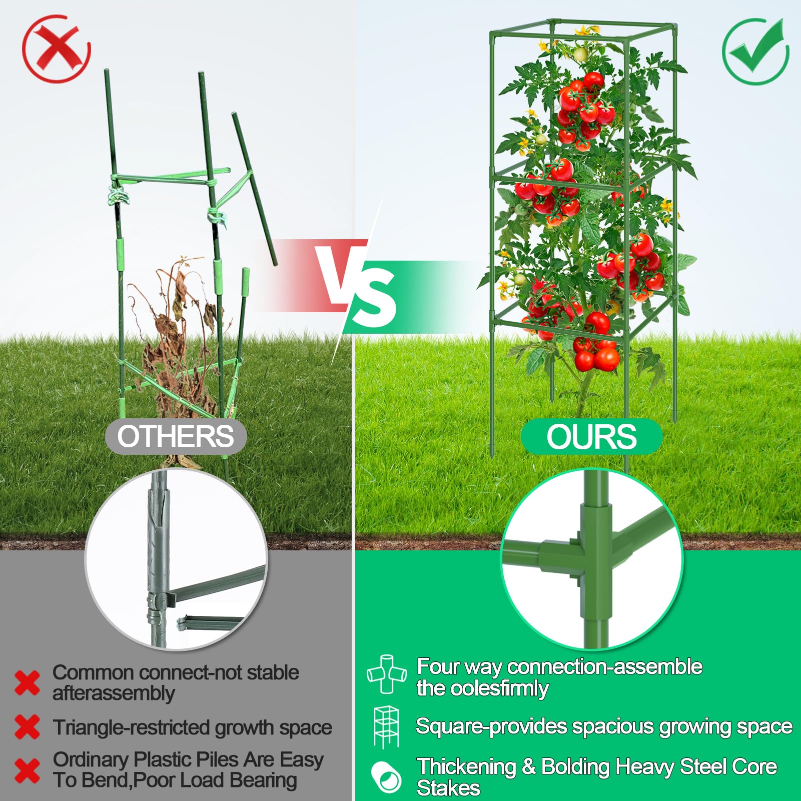 WLLEYAY adjustable-height connectors let you customize cage height as plants grow.