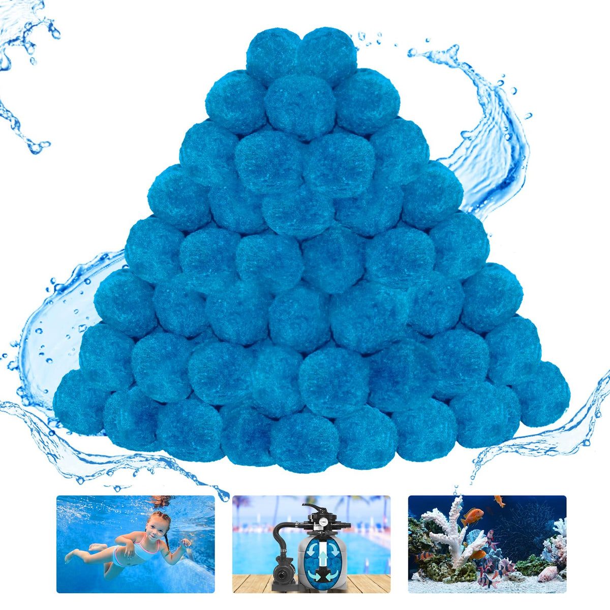 WLLEYAY pool filter balls in use for above-ground pool filtration