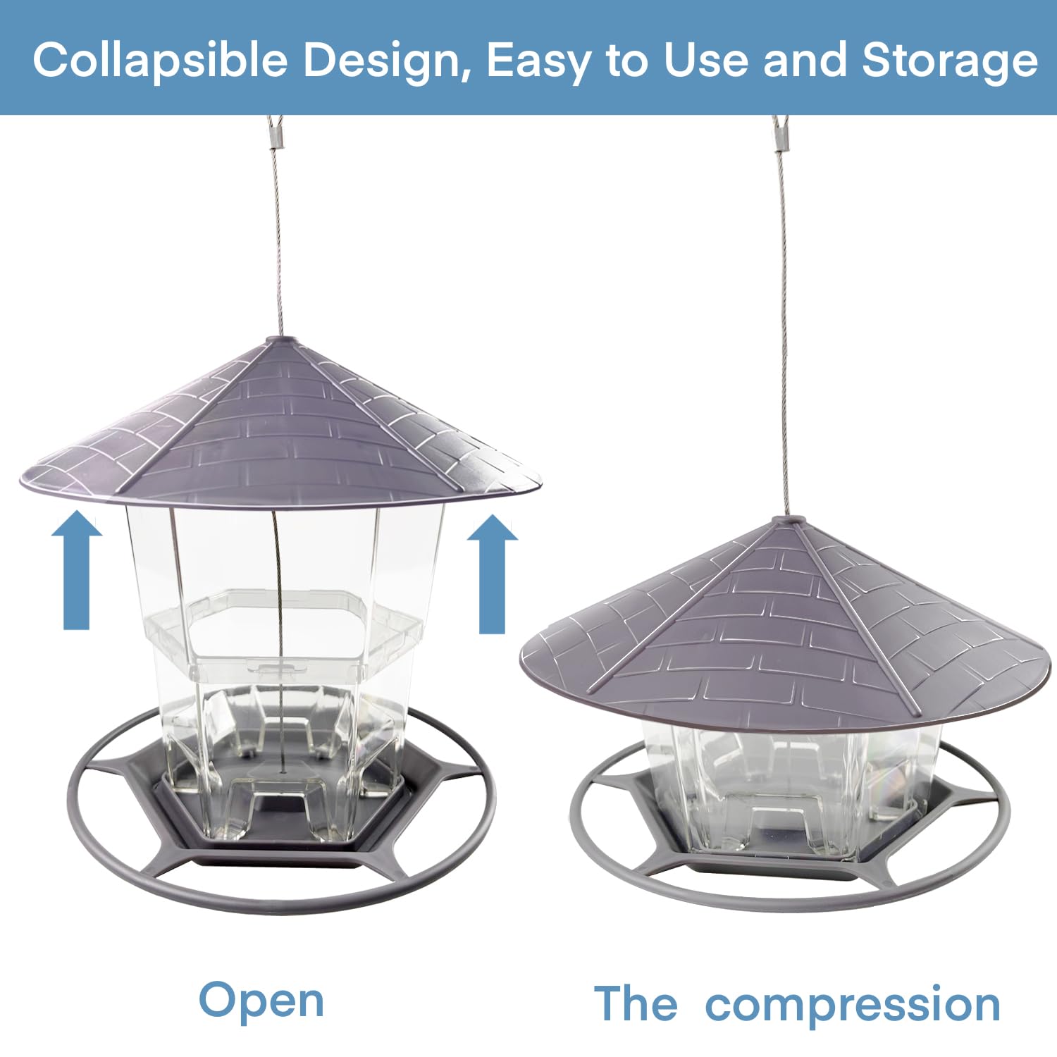 WLLKOO Bird Feeder sturdy wire and roof provides durable rain protection.