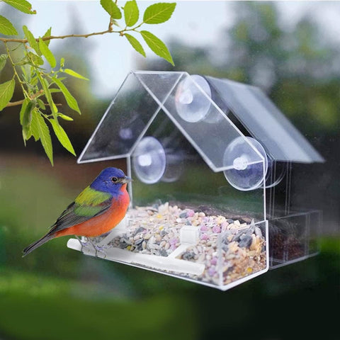 WLLKOO Window Bird Feeder drain holes keep seed dry after rain