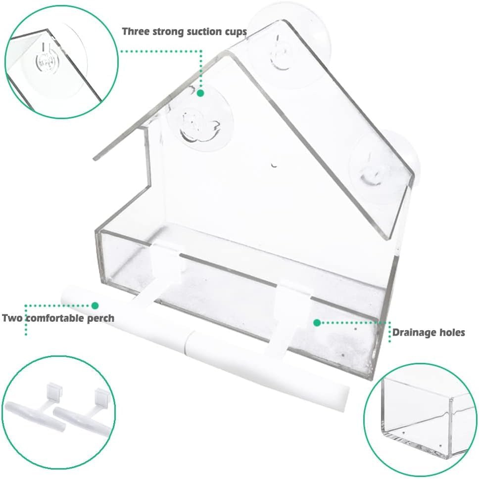 WLLKOO Window Bird Feeder durable acrylic resists weather for many seasons