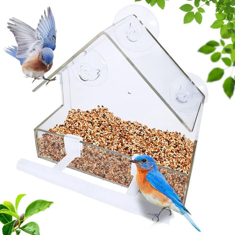 WLLKOO Window Bird Feeder front view shows clear acrylic design for easy viewing