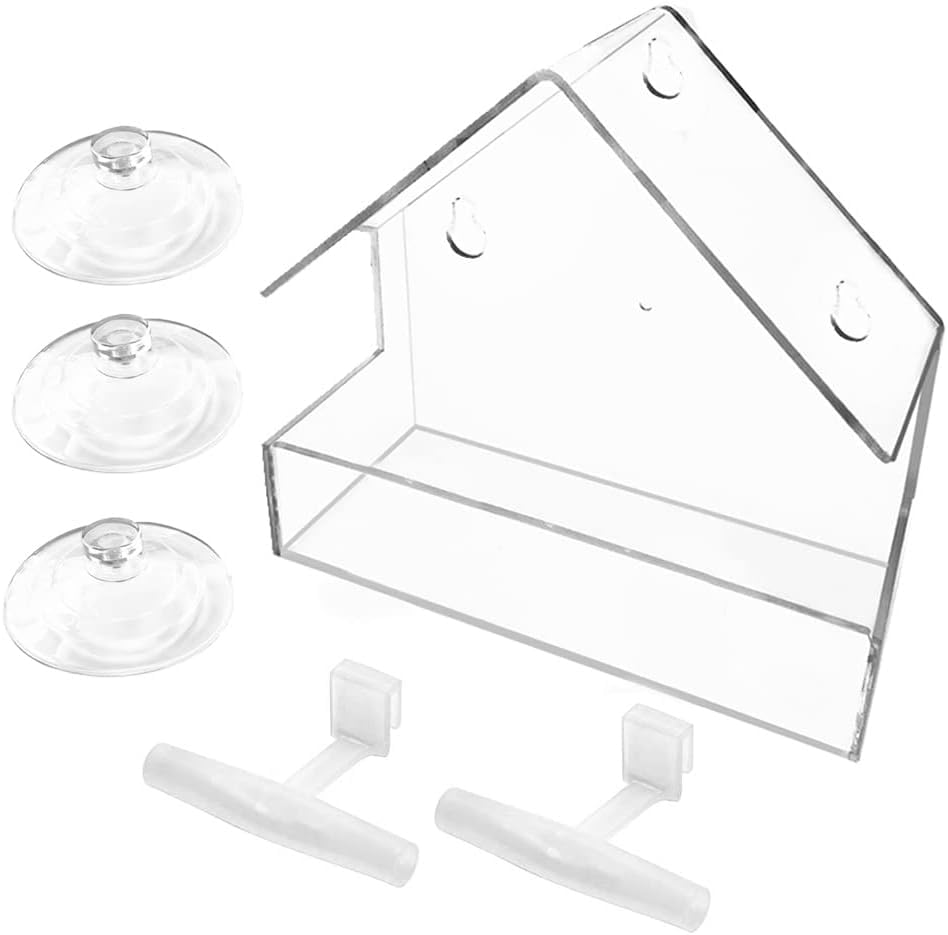 WLLKOO Window Bird Feeder with 2 landing rods invites small birds to perch