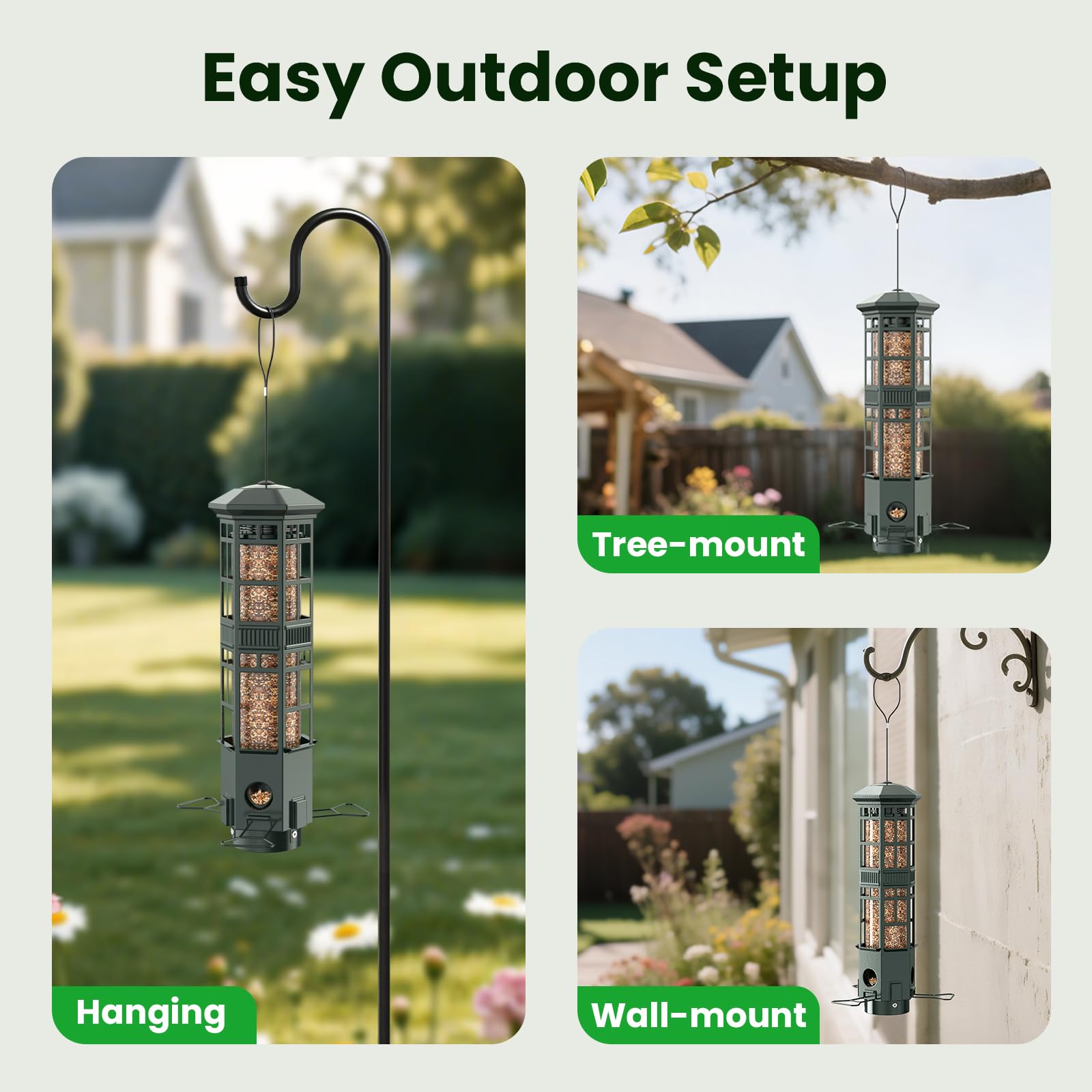 WLNYUGS all-weather mesh keeps seeds dry in sun, rain, and snow