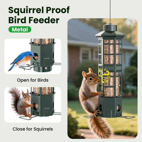 WLNYUGS gravity-spring closure keeps seeds for birds while deterring squirrels