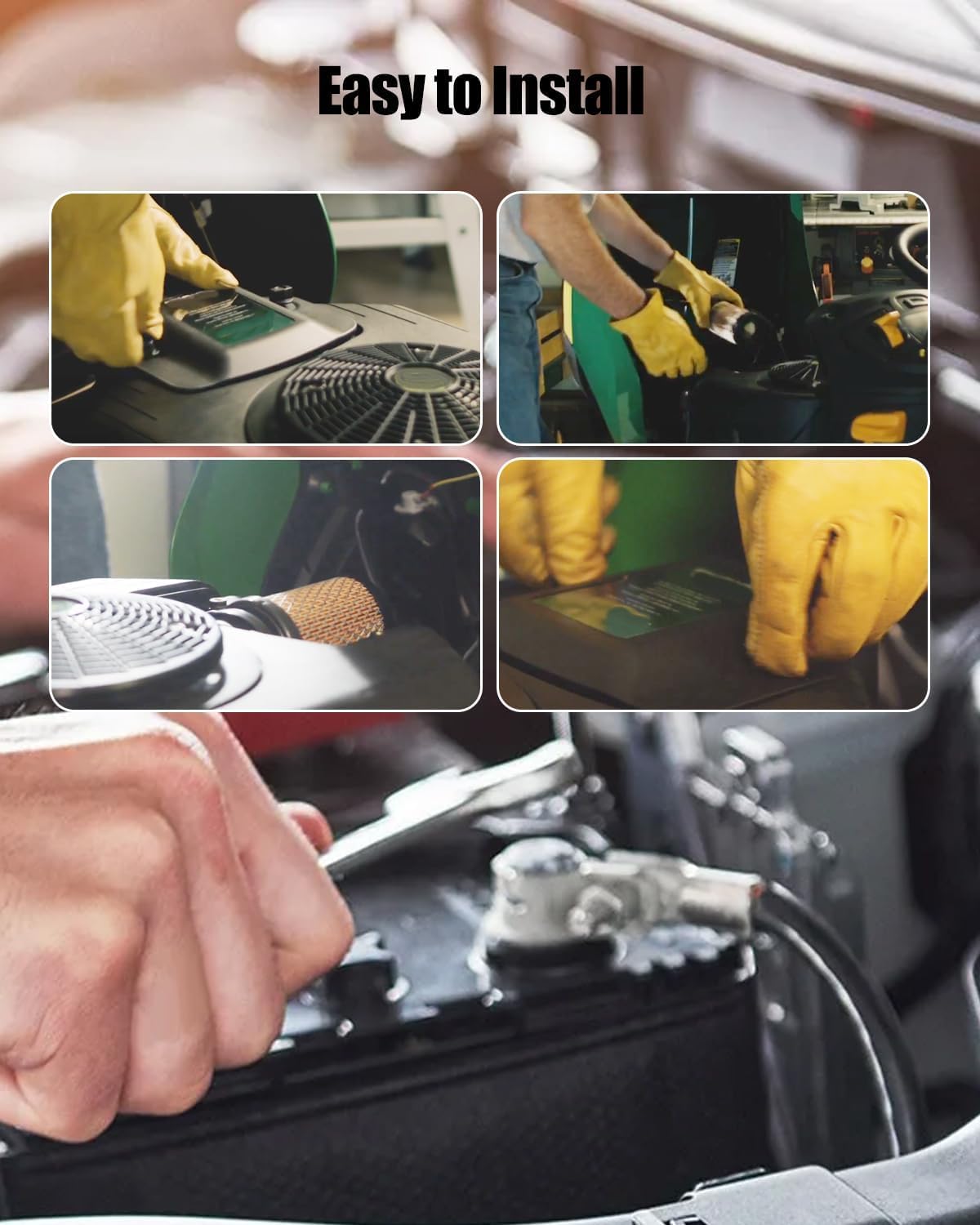 WMJNH compatibility label lists John Deere and Briggs & Stratton models.