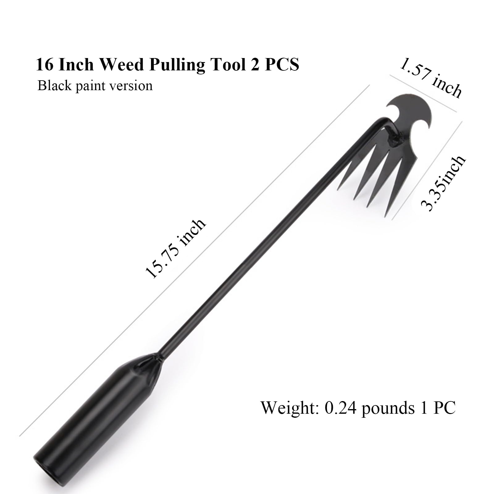 WMM Weed Puller Tool shows 16-inch length for comfortable reach in beds.